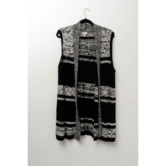 Chico's womens short sleeve knit open cardigan black and white L - Picture 1 of 7